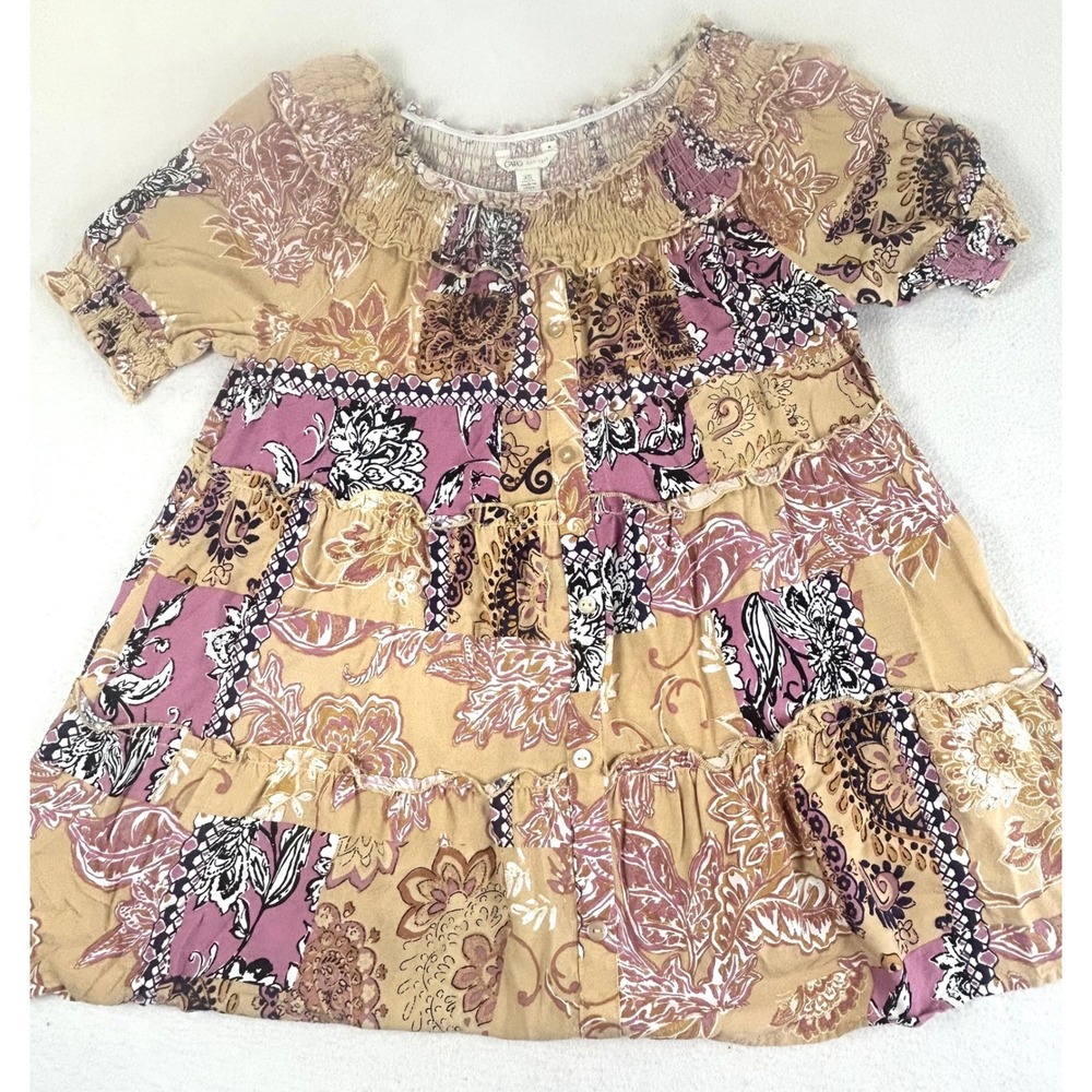 Cato Floral Patchwork Top Womens XS Multi-Color Boho